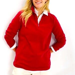 Lands End Woman’s Red Fleece Quarter Zip Pullover in Red. Sz M. Static Free. New